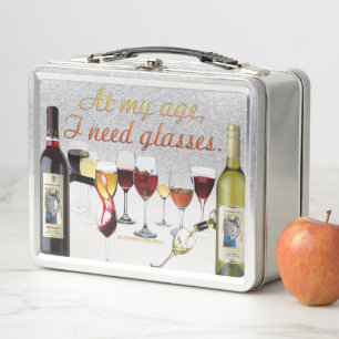 SlipperyJoe's wine drinkware cheeky pun red white Metal Lunch Box