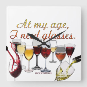 SlipperyJoe's wine drinkware cheeky pun red white  Square Wall Clock