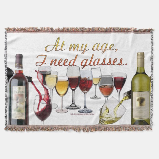 SlipperyJoe's wine drinkware cheeky pun red white  Throw Blanket (Front)