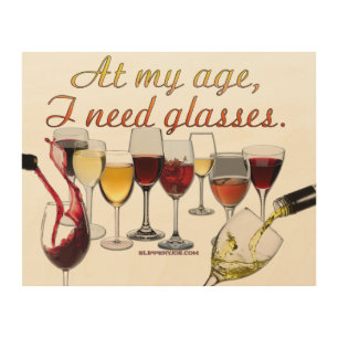 SlipperyJoe's wine drinkware cheeky pun red white  Wood Wall Art