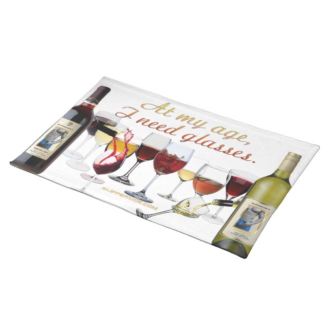 SlipperyJoe's Wine Glasses fermented grapes wine p Cloth Placemat (On Table)