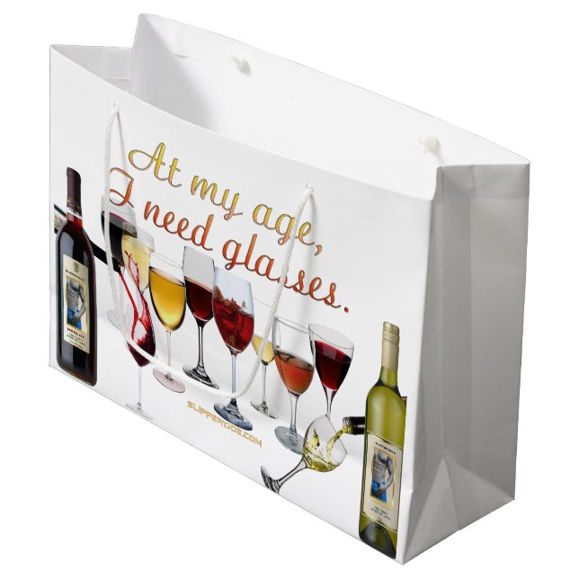 SlipperyJoe's Wine Glasses fermented grapes wine p Large Gift Bag (Front Angled)