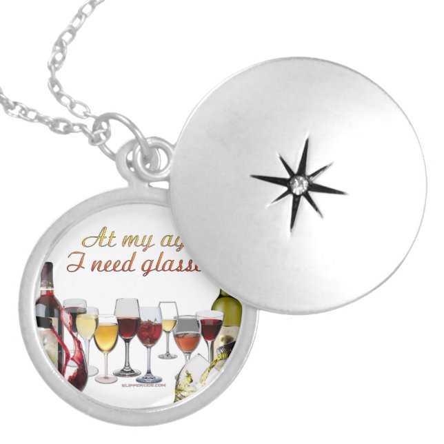 SlipperyJoe's Wine Glasses fermented grapes wine p Locket Necklace (Front)