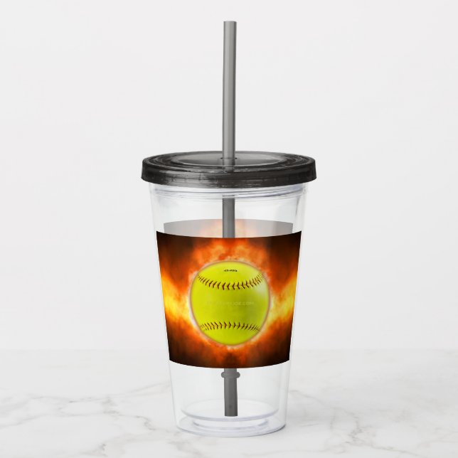 SlipperyJoe's yellow softball fireball flames rasp Acrylic Tumbler (Front)