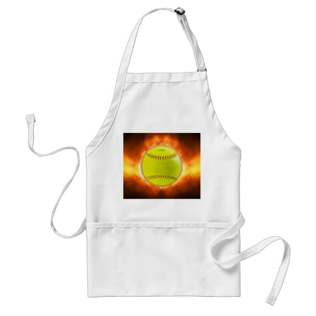 SlipperyJoe's yellow softball fireball flames rasp Adult Apron (Front)