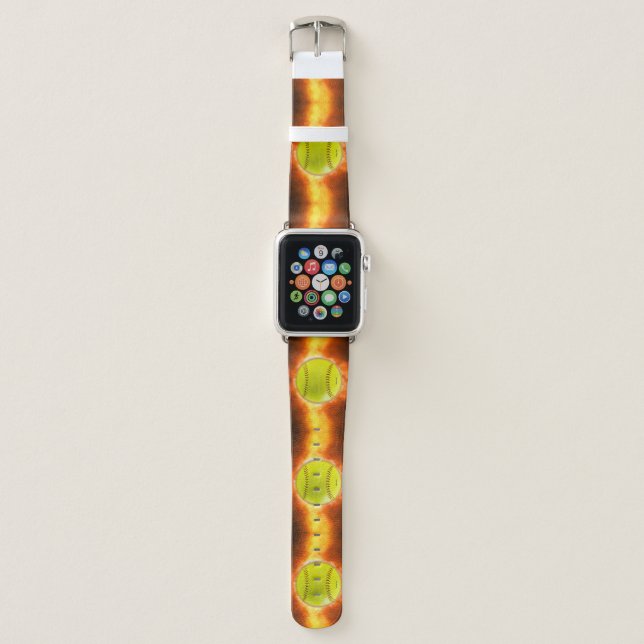 SlipperyJoe's yellow softball fireball flames rasp Apple Watch Band (Front)