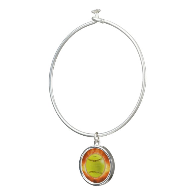 SlipperyJoe's yellow softball fireball flames rasp Bangle Bracelet (3/4)