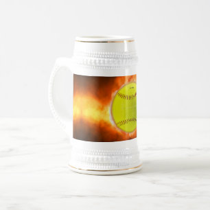 SlipperyJoe's yellow softball fireball flames rasp Beer Stein