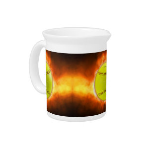 SlipperyJoe's yellow softball fireball flames rasp Beverage Pitcher