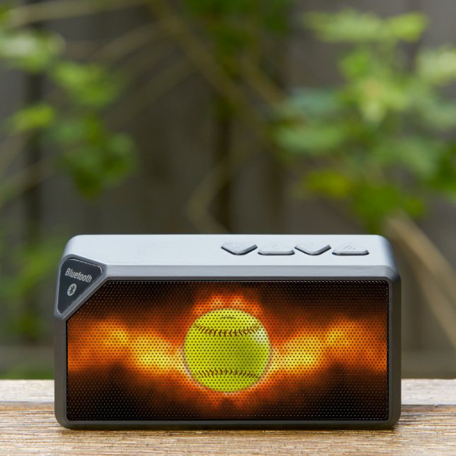 SlipperyJoe's yellow softball fireball flames rasp Bluetooth Speaker (Insitu(Outdoor))