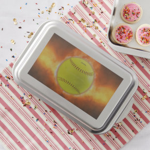 SlipperyJoe's yellow softball fireball flames rasp Cake Pan