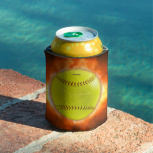 SlipperyJoe's yellow softball fireball flames rasp Can Cooler