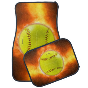 SlipperyJoe's yellow softball fireball flames rasp Car Floor Mat