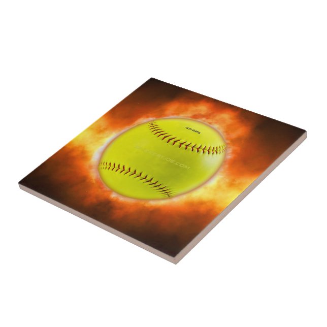 SlipperyJoe's yellow softball fireball flames rasp Ceramic Tile (Side)