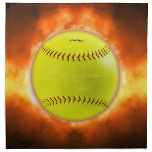 SlipperyJoe's yellow softball fireball flames rasp Cloth Napkin
