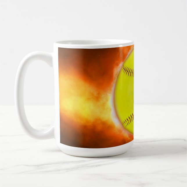 SlipperyJoe's yellow softball fireball flames rasp Coffee Mug (Left)