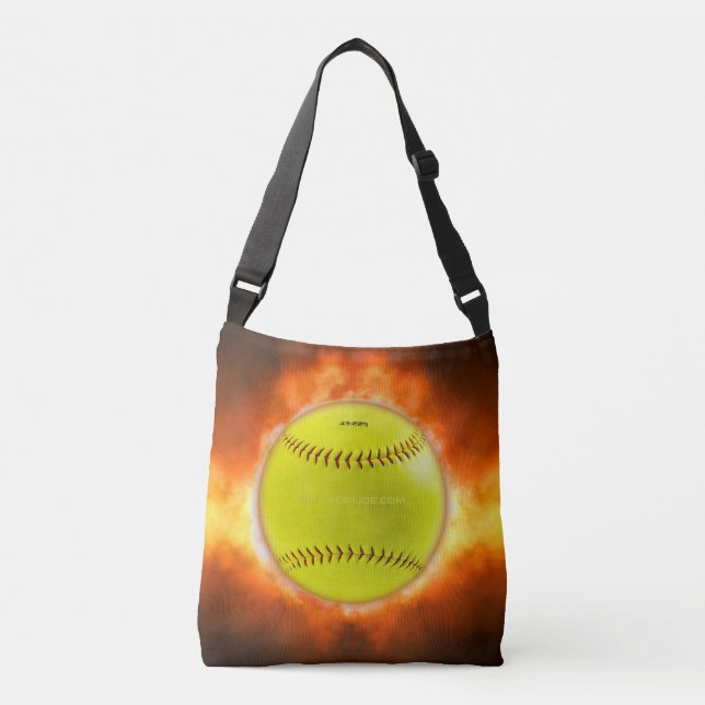 SlipperyJoe's yellow softball fireball flames rasp Crossbody Bag (Front)