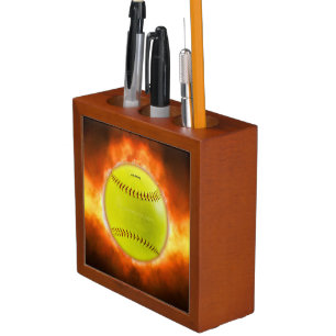SlipperyJoe's yellow softball fireball flames rasp Desk Organizer