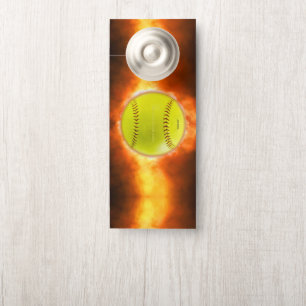 SlipperyJoe's yellow softball fireball flames rasp Door Hanger