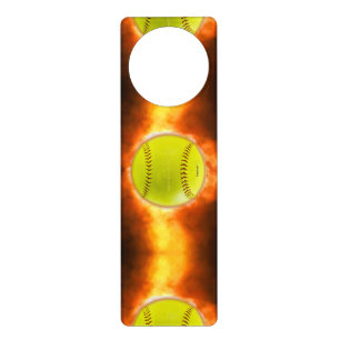 SlipperyJoe's yellow softball fireball flames rasp Door Hanger