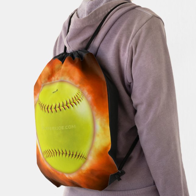 SlipperyJoe's yellow softball fireball flames rasp Drawstring Bag (Insitu)