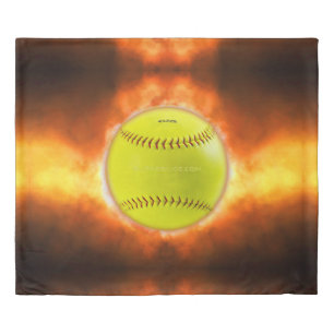 SlipperyJoe's yellow softball fireball flames rasp Duvet Cover