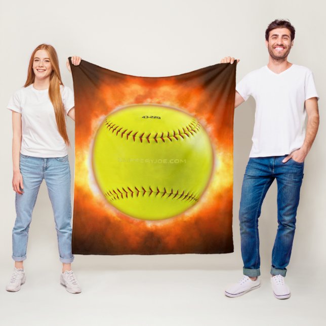 SlipperyJoe's yellow softball fireball flames rasp Fleece Blanket (In Situ)