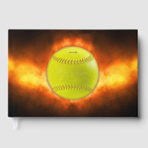 SlipperyJoe's yellow softball fireball flames rasp Foil Guest Book
