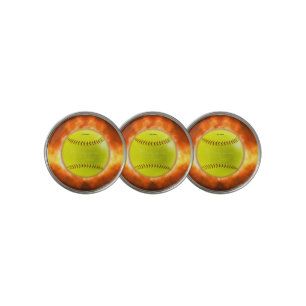 SlipperyJoe's yellow softball fireball flames rasp Golf Ball Marker