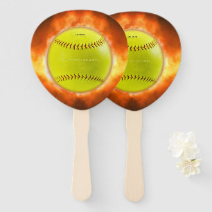 SlipperyJoe's yellow softball fireball flames rasp Hand Fan