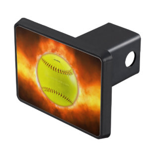 SlipperyJoe's yellow softball fireball flames rasp Hitch Cover