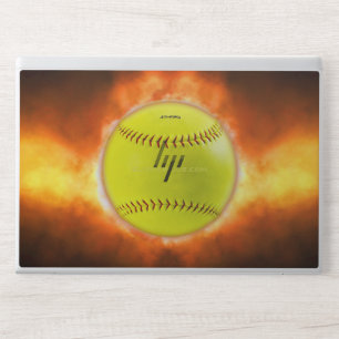 SlipperyJoe's yellow softball fireball flames rasp HP Laptop Skin