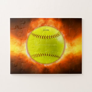 SlipperyJoe's yellow softball fireball flames rasp Jigsaw Puzzle