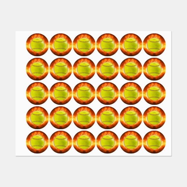 SlipperyJoe's yellow softball fireball flames rasp Labels (Sheet)