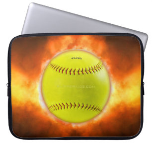 SlipperyJoe's yellow softball fireball flames rasp Laptop Sleeve