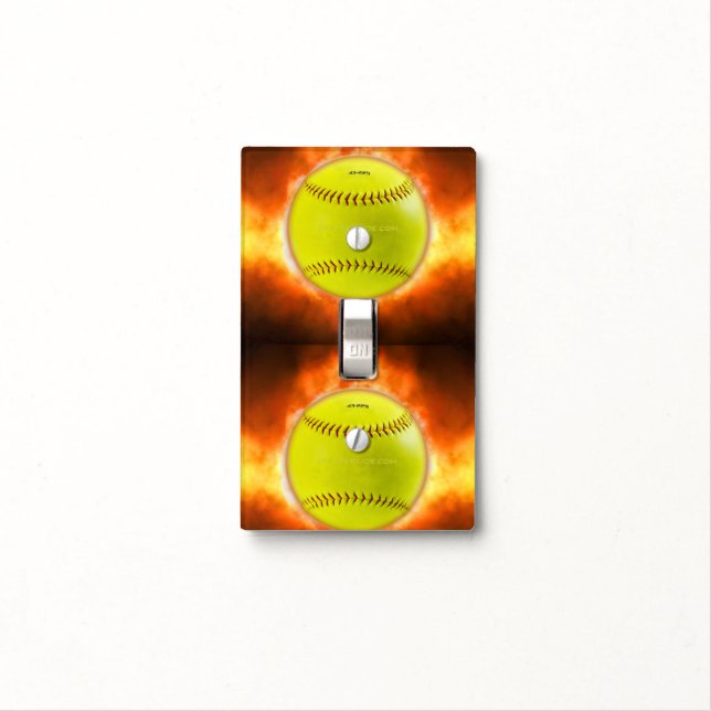 SlipperyJoe's yellow softball fireball flames rasp Light Switch Cover (In Situ)