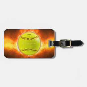 SlipperyJoe's yellow softball fireball flames rasp Luggage Tag