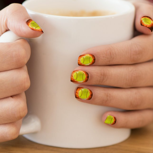 SlipperyJoe's yellow softball fireball flames rasp Minx Nail Art (Insitu - Mug)