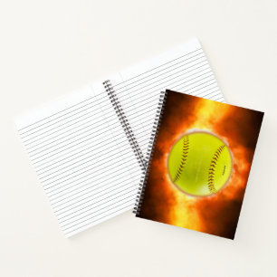 SlipperyJoe's yellow softball fireball flames rasp Notebook