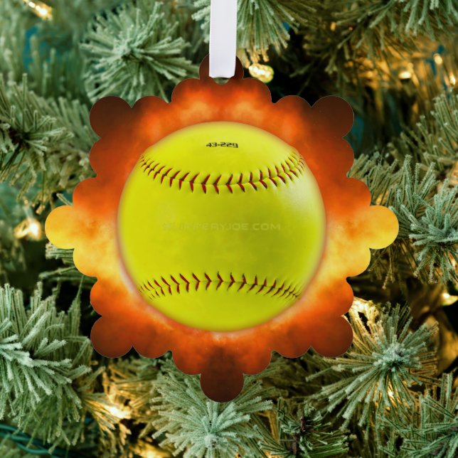 SlipperyJoe's yellow softball fireball flames rasp Ornament Card (Insitu (Tree))