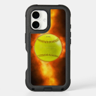 SlipperyJoe's yellow softball fireball flames rasp iPhone 16 Case