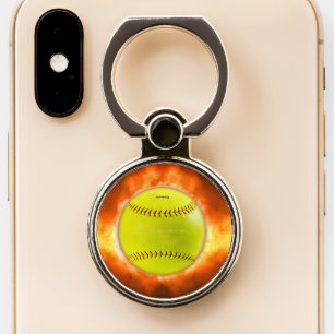 SlipperyJoe's yellow softball fireball flames rasp Phone Ring Stand