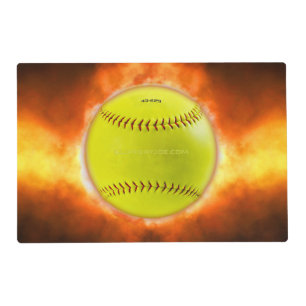 SlipperyJoe's yellow softball fireball flames rasp Placemat