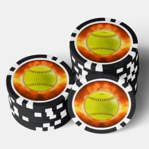 SlipperyJoe's yellow softball fireball flames rasp Poker Chips