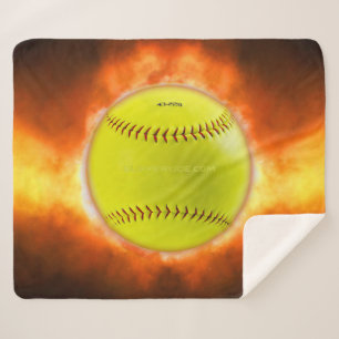 SlipperyJoe's yellow softball fireball flames rasp Sherpa Blanket