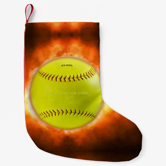 SlipperyJoe's yellow softball fireball flames rasp Small Christmas Stocking (Front)