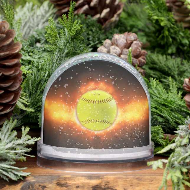 SlipperyJoe's yellow softball fireball flames rasp Snow Globe (Winter)