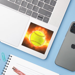 SlipperyJoe's yellow softball fireball flames rasp Sticker