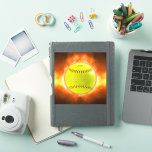SlipperyJoe&#39;s yellow softball fireball flames rasp Sticker