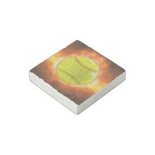 SlipperyJoe's yellow softball fireball flames rasp Stone Magnet